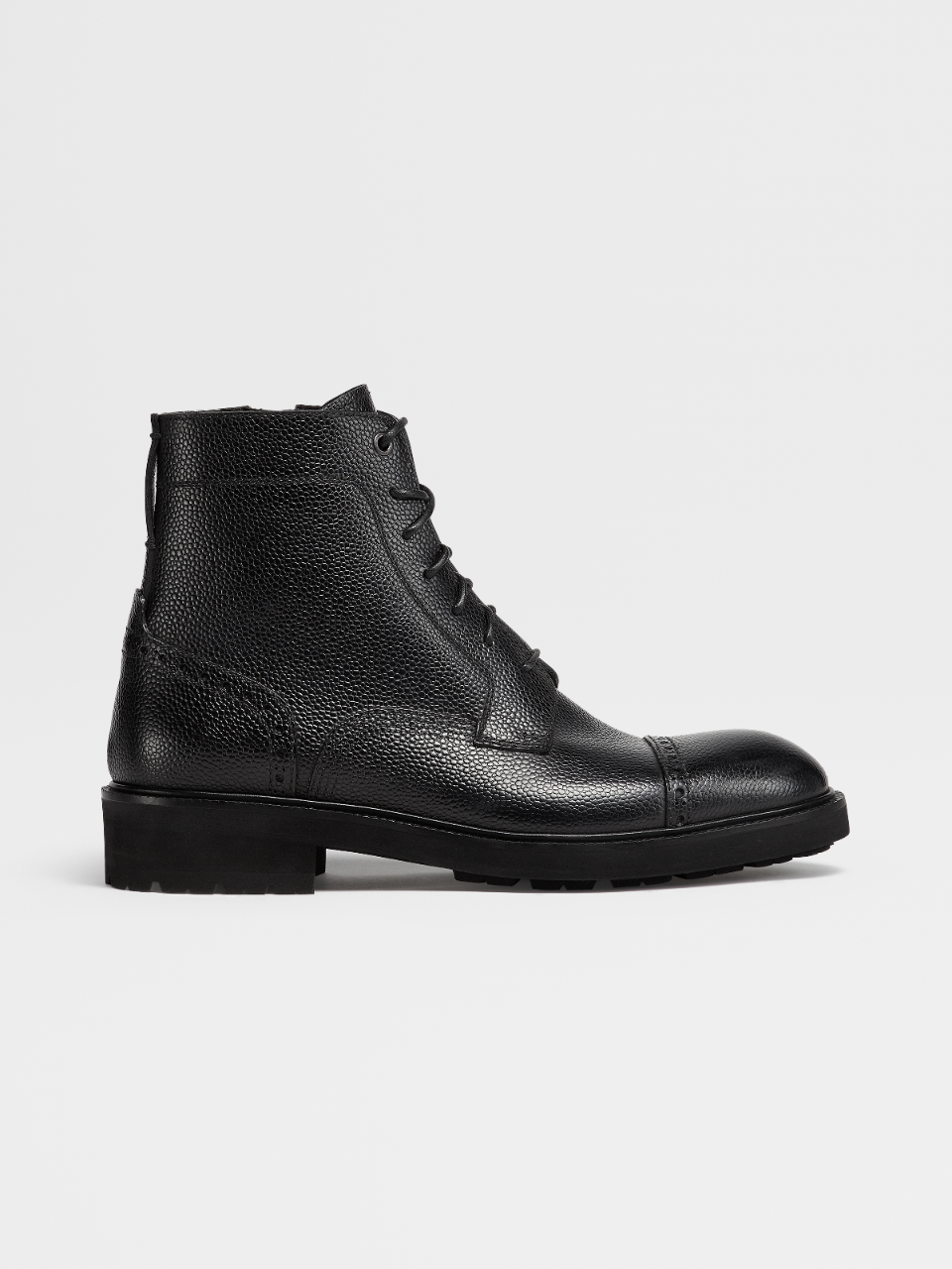 Black Grained Leather Arezzo Flex Lace-up Boots